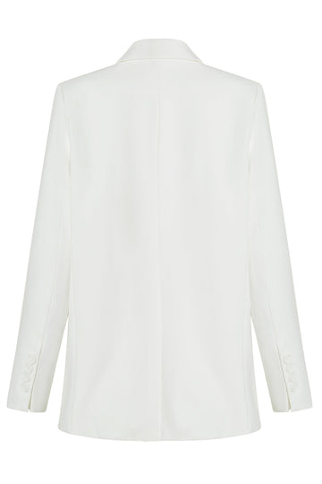 White Fitted Single Breasted Midi Women's Blazer